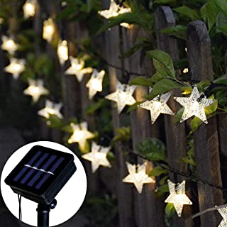 Tanouve Cadena Luces Solares- Guirnalda luces LED con 7M 50 Estrellas LED en Color Blanco Cálido Impermeable Decoración Exterior-Interior Casa Jardín para Fiesta Navidad Bodas