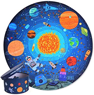 Volwco Rompecabezas del Piso de la Caminata Espacial- Rompecabezas Circular del Piso de Madera-Rompecabezas del Piso de Madera del Sistema Solar-Regalos educativos para niños- niñas