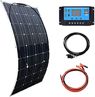 XINPUGUANG 100w 12v Kit de panel solar flexible Módulo monocristalino 10A Regulador solar para autocaravana- caravana- barco- automóvil- carga de energía de batería de 12v