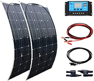 XINPUGUANG 200W kit de Panel Solar 2pcs 100w módulo monocristalino flexible 20A controlador para automóvil- embarcaciones- marina- autocaravana- caravanas- batería de 12v (Blanco)