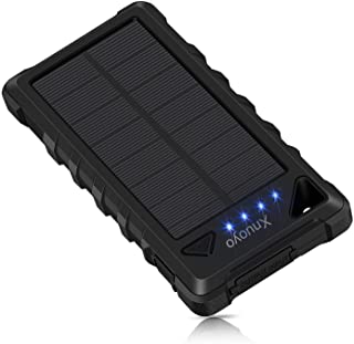 Xnuoyo Cargador Solar Portátil 20000mAh Impermeable Batería LED de luz de Emergencia para Panel Solar Alta Conversión Batería Externa Power Bank con Carabinero (Negro)