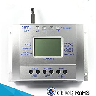 XuBa Controlador Regulador Solar de Pantalla LCD de Carga de 12V 24V 60A Mppt Color Plateado