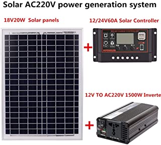 Adminitto88 Sistema de generacion de energia Solar - AC220V 1500W 18V20W Panel Solar + Controlador Solar + Equipo inversor Equipos y Suministros electricos Generador y Suministros