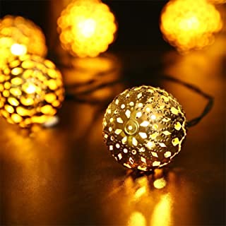 ATD® Solar con pilas del marroqui de la bola de luz blanca calida Luces de la secuencia- 11.5ft 10 LED metalico de plata de la decoracion de Navidad de Marruecos Bola de la cadena de las luces
