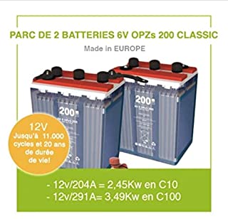 Bateria para panel solar 2 baterias de 6 V OPZs 200-Classic- para instalacion autonoma solar y energia eolica- bateria de alta gama de hasta 11.000 ciclos y 20 anos de vida util.