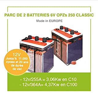 Baterias para panel solar 2 baterias de 6 V OPZs 250-Classic- para instalacion autonoma solar y energia eolica de alta gama hasta 11.000 ciclos y 20 anos de vida util.