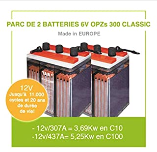 Baterias para panel solar 2 baterias de 6 V OPZs 300-Classic- para instalacion autonoma solar y energia eolica de alta gama hasta 11.000 ciclos y 20 anos de vida util.