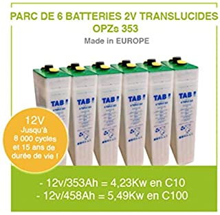 Baterias para panel solar 6 baterias de 2 V translucidas OPZS 353 para instalacion autonoma solar y energia eolica de alta gama hasta 11.000 ciclos y 20 anos de vida util.