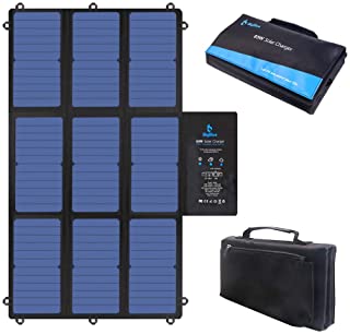 BigBlue 63W Cargador Solar Plegable- SunPower Panel Solar Portatil (2 x 5V USB+19V DC Salida+ USB-C Puerto) para Ordenador Portatil- Generador Portatil- 12V RV Bateria