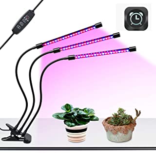 BLOOMWIN USB Lamparas para Plantas luces Planta LED 27W Rojo Azul 360° Giratorio 8 Brillo Adjustable 3 Modos de Luz Temporizador con 3 Cabezales Lampara de Planta Cultivo Crecimiento Vegetal Flores