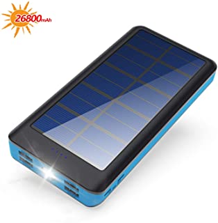 BONAI Bateria Externa Solar 26800mAh- Cargador Movil Portati Power Bank Entrada 4.2A y Salida 5.8A Paquete de bateria LED Linterna Incorporado- Compatible con iPhone- iPad- Samsung- Android - Rojo