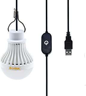 Bonlux Alimentado de 5V USB bombilla LED regulable 5W luz 6000K Portable USB lampara de LED con atenuador tactil para Camping Senderismo Pesca alumbrado de lectura