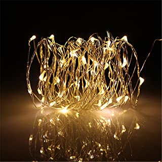 BUYERTIME 5M-16.4Ft 50 LEDs Cadena de Luces Impermeable Flexible de Alambre de Plata con Caja de Bateria AA(Bateria No Incluye) para Iluminacion DIY- Navidad- Fiesta- Decoracion - Blanco Calido