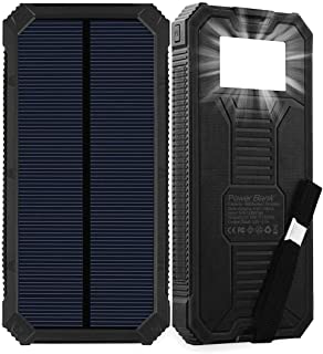 Cargador solar- bateria solar portatil de 15000 mAh con dos puertos de salida USB- cargador de bateria solar externo para telefono movil- con linterna LED- adecuado para iPhone- iPad- Android- etc