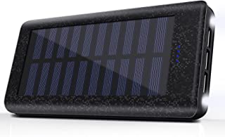 Cargador Solar 24000 mAh Bateria Externa- 3 Puertos USB- 2 LED Ligeros- Power Bank del Movil Portatil Cargador Rapida para iPhone- iPad- Samsung- Huawei- Tablet -Negro