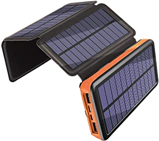 Cargador Solar 25000mAh- Banco de Energia al Aire Libre con 4 Paneles Solares Puerto USB Doble y Luz de Emergencia- 3A Carga Rapida Power bank Portatil a Prueba de Choques para Viajes de Campamento