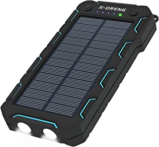 Cargador solar de 15.000 mAh portatil para tu telefono- bateria con linterna LED- impermeable IP65- a prueba de golpes y polvo- para iPhone- Samsung Galaxy- iPad- camara GoPro- GPS etc