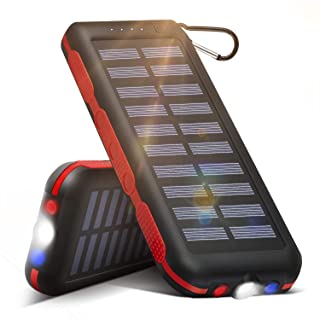 CXL - Cargador Solar (25.000 mAh- Cargador Solar 2020- portatil- Resistente al Agua- con 3 Salidas y Linterna- luz de Advertencia SOS para Viajes- Camping- Senderismo- Exterior)