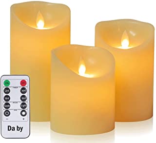 Daby'.s LED Candle- 3 Llama LED parpadeante (10 cm- 12-8 cm- 15-2 cm)- Vela sin llama de 300 horas y control remoto de 10 botones.[Clase de eficiencia energetica A].