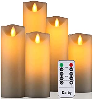Daby'.s LED Candle- 5 Llama LED parpadeante (14cm- 15cm- 16cm- 18cm- 20cm)- Vela sin llama de 300 horas y control remoto de 10 botones.[Clase de eficiencia energetica A].