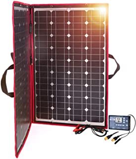 Dokio - Kit de panel solar plegable- ligero- monocristalino con control solar- 2 salidas USB- 100 W- 12V- para caravana o barco (portatil)
