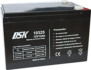 DSK- Bateria Plomo Acido 12V 12 Ah- Ideal para Alarmas Hogar- Juguetes Electricos- Cercads- Balanzas- Negro