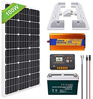 ECO-WORTHY100 W Kit solar monocristalino de RV con controlador de carga LCD de 20 A-bateria de 100 AH-inversor de 1000 W 12 V-220 V-soportes de montaje de ABS-cables solares-cables