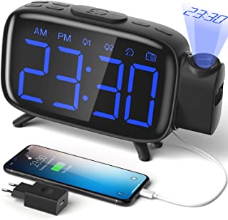 ELEHOT Despertador Digital Proyector Radio Despertador Reloj de Proyeccion Pantalla LCD Azul y Volumen Ajustable 7 Tonos Funcion de Radio Alimentacion USB(Azul)