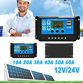 EMGOD Estabilizador Regulador Solar- Panel Solar Regulador- 10A 20A 30A 40A 50A 60A 12V - 24V LCD con Doble Salida USB-20a