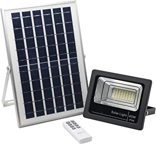 Foco Solar LED 40W- Luz Solar Exterior Luz Blanco-Neutro 4000K- Lampara Solar Hasta 15 HORAS de Luz- Iluminacion Solar 1250 LM- Aplique Solar 48 LEDS