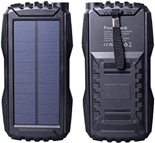 Friengood - Cargador Solar portatil de 25000 mAh- con Doble Puerto USB- Cargador de bateria con Linterna LED para iPhone- iPad- telefonos moviles Android y mas (Negro)