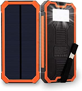 Friengood Cargador Solar- 15000 mAh bateria Solar portatil con Dos Puertos USB- Cargador de telefono con 6 Luces LED para iPhone- iPad- Samsung y mas (Naranja)