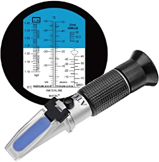 HHTEC 4-en-1 anticongelante refractometro etilenglicol- propilenglicol- para el punto de congelacion de agua de refrigeracion- agua de vidrio- AdBlue- bateria