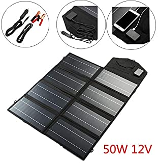HMLIGHT Los Paneles solares 50W 12V Puerto USB portatil Plegable Junta Plegable Panel Impermeable Cargador Solar para el Cargador de bateria del telefono al Aire Libre