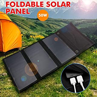 HMLIGHT Panel Solar Plegable 50W del Cargador de telefono portatil de Carga de Doble Puerto USB de 5V - 6A Salida del Panel Solar Sun por telefono al Aire Libre