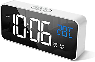 HOMVILLA Reloj Despertador Digital Pantalla LED de Temperatura- Alarma de Espejo Portatil con Alarma Doble Tiempo de Repeticion 4 Niveles de Brillo Regulable Dimmer 13 Musica Puerto de Carga USB W