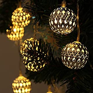 JOJOO 12 LED 12 pies marroqui solar luces de la secuencia de globo de metal de las linternas Decoracion de las luces para jardin- boda- partido- al aire libre y Navidad- Amber LT004