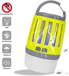 JuguHoovi - Lampara antimosquitos electrica- lampara UV antimosquitos- lampara de Camping LED- Recargable- portatil- sin radiacion- IP67- Resistente al Agua- Amarillo