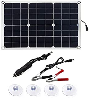 Kit de panel solar de silicona monocristalina de 20 W- 5 V- con doble puerto USB-clip de cocodrilo- encendedor de cigarrillos y ventosas