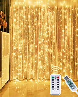 Kolpop Cortina de Luces- 3m x 3m 300 LED Luces Cortina- Cortina Luces Navidad Luz de Cortina USB- Cortina LED Luces Decoracion de Navidad- Festival- Fiestas- Casa- Jardin- Boda（Blanco Calido）