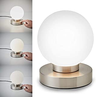 Lampara de mesa tactil max. 25 W E14- O15-7cm- 4 niveles de luminosidad- Lamparilla de noche moderna- Color blanco- IP20