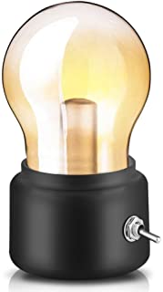 Lampara Nocturna Lampara de bombilla retro- USB recargable Lampara de noche LED Mini lampara de escritorio lampara de pie Ahorro de energia y elegante para dormitorio Iluminacion de escritorio(Negro)