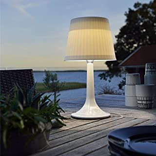 Lampara solar de mesa de comedor de plastico blanco LED para mesita de noche con pantalla de tambor color crema