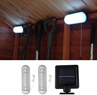 Lampara solar LED para cobertizo- montaje en pared- luz solar para garaje- cobertizo- trabajo- lampara doble con panel solar separado para jardin- exterior- invernadero de seguridad interior- blanco