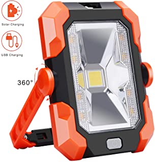 Leolee Luz de Trabajo Recargable Lampara LED Portatil con Panel Solar- 4 Modos de Brillo- Puerto USB- IP64 a Prueba de Agua-360 ° Ajustable Manija y Magnetica