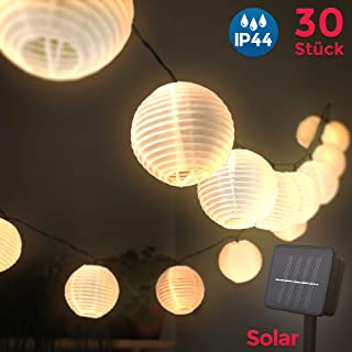 Linternas de Papel 6 Metros 30 LEDs I Solar Cadena ideal para decorar de jardin- arbol de navidad fiesta I Impermeable IP44
