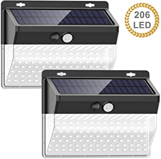 Luces solares al aire libre【206 LED - 3 Modos】- SEZAC Luces de seguridad solar Luces de sensor de movimiento solar Impermeable 65 Luces al aire libre para jardin Cerca de garaje (paquete de 2)