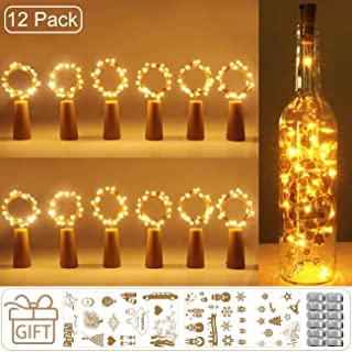 luz de Botella- Kolpop luz Corcho- luces led para Botellas de Vino 2m 20 LED a Pilas Decorativas Cobre Luz para Romantico Boda- Navidad- Fiesta- Hogar- Exterior- Jardin-Blanco Calido(12 Pack）