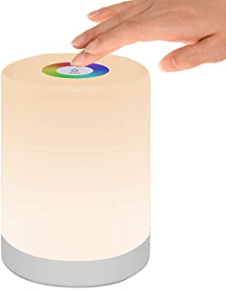 Luz de Nocturna LED- Lampara de Mesita de Noche Inteligente- Control Tactil- Regulable- USB Recargable- Portatil- Cambio de Color RGB para Ninos- Habitacion- Camping (Blanco Calido)