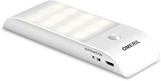 Luz Noche- OMERIL Luz LED Armario Recargable USB con Sensor de Movimiento- 12LED Luz Nocturna con 3 Modos (AUTO-ON-OFF)- Luz Calida para Pasillo- Escalera- Cocina- Bano- Garaje- Gabinete y Sotano